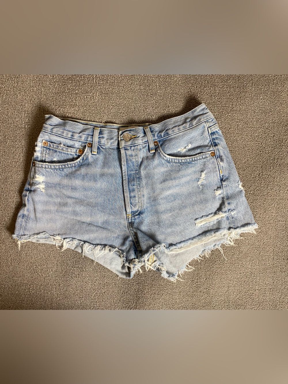 Agolde Parker High Rise Light Wash Distressed Denim Shorts Summer Vacation Beach